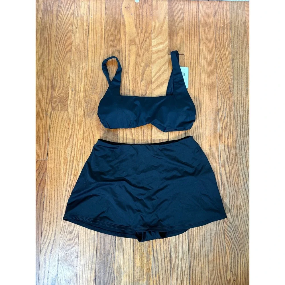 Andie Bikini Set Barbados Top Skirt Bottom Black size S NWT‎